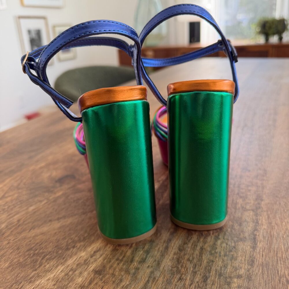 NEW Bamboo Multicolor Platform Block Heel Sandals Size 6 - Picture 5 of 10